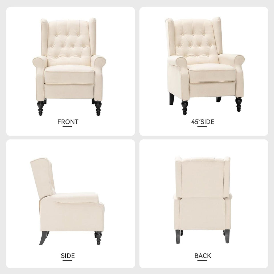 Beige Mid Century Wingback Recliner Chair With Upholstered Fabric