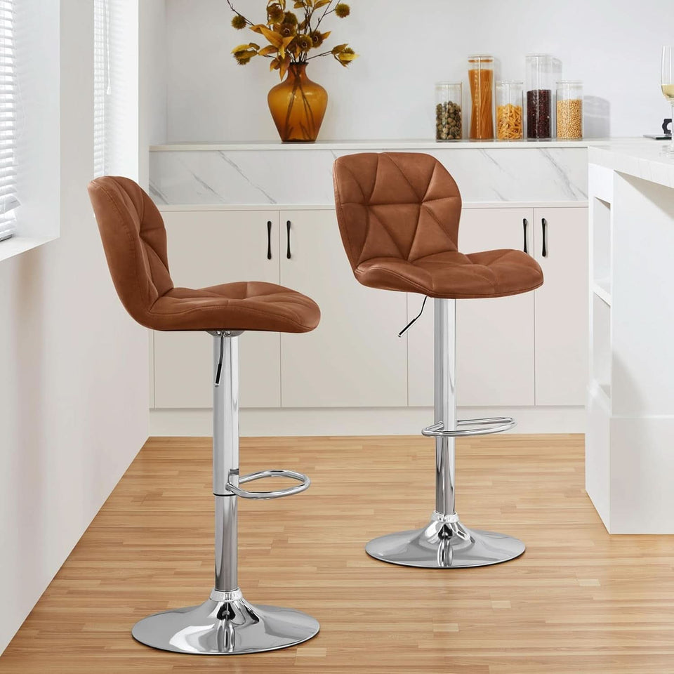 Bar Stools Set Of 2 Adjustable PU Leather Backrest Stools