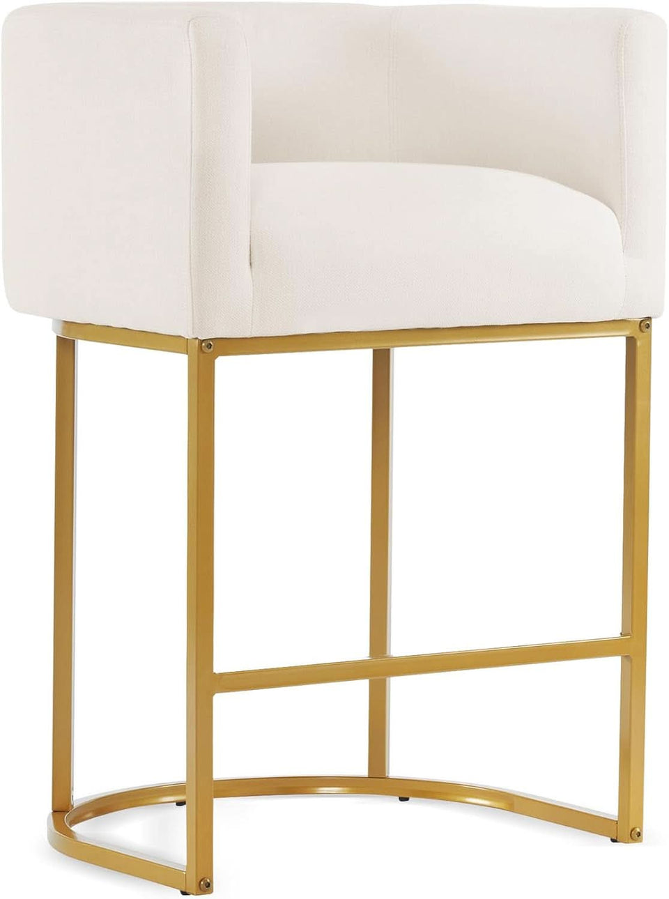 27 Inch Counter Height Bar Stools With Backrest And Arms Gold Metal Frames Beige Linen Upholstery