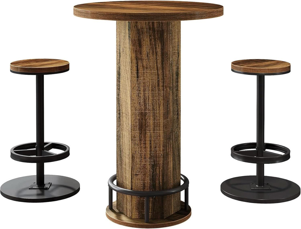 Round Bar Table With Chairs Matte Black Powder coated