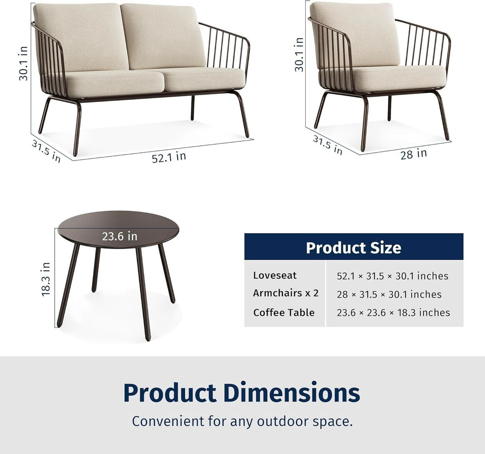 Modern 4-Piece Patio Furniture Set with Thick Cushions