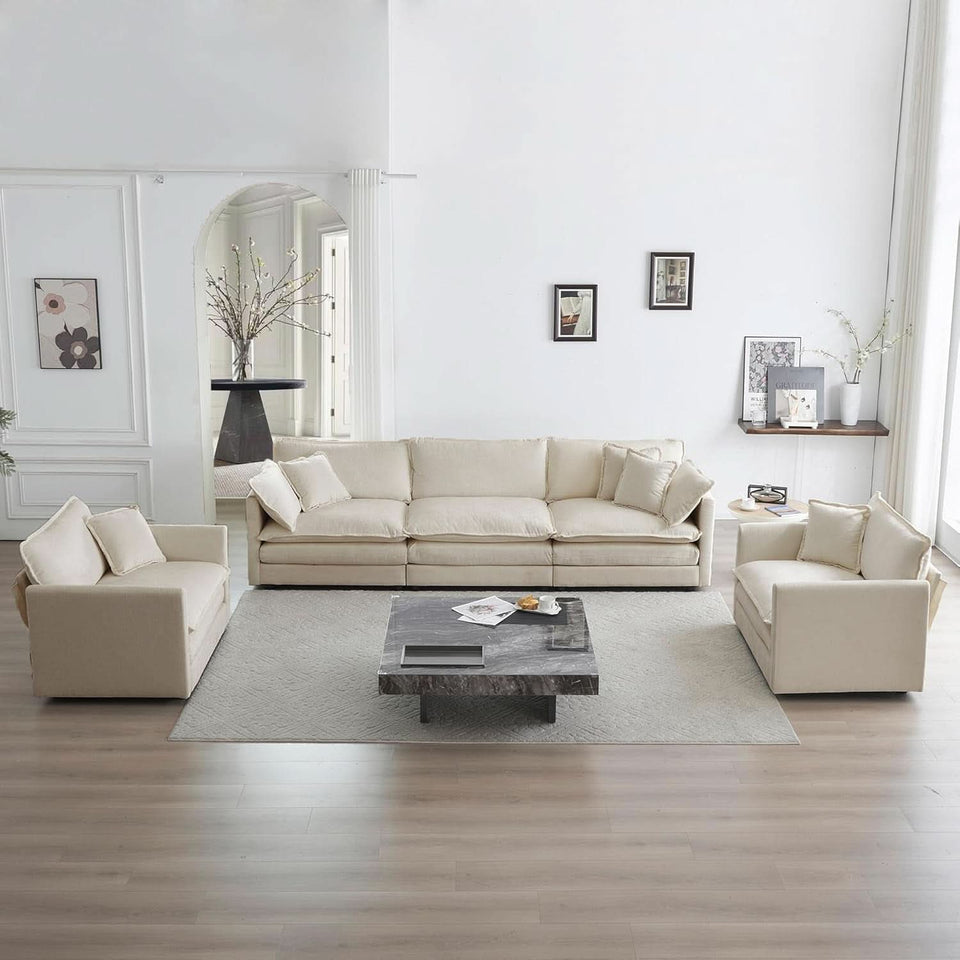 Light Coffee Chenille 3 Piece Sofa Set With Two Singles