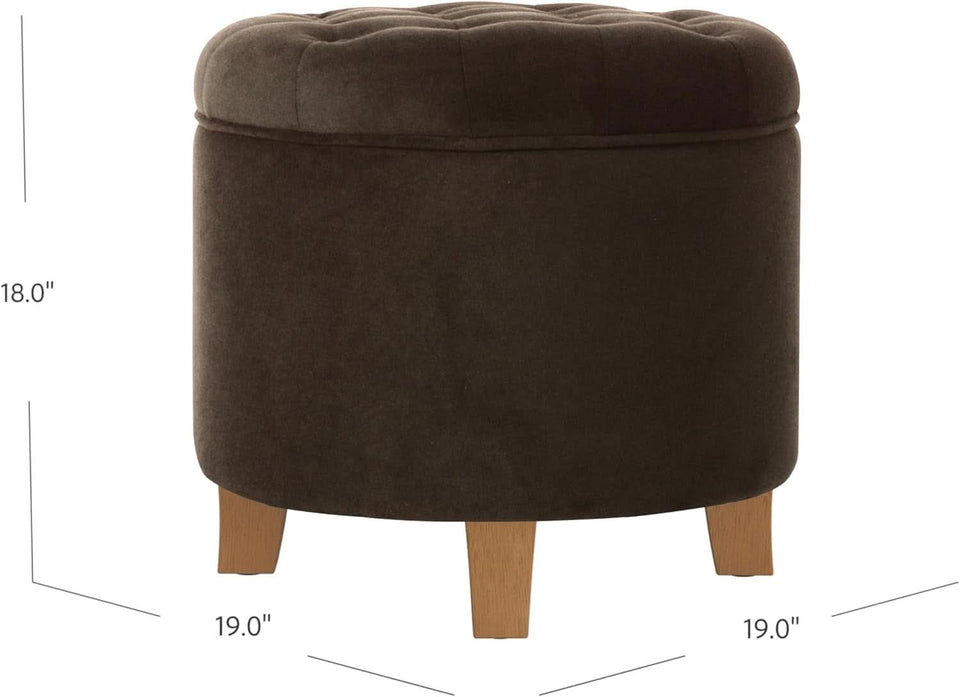 Brown Velvet Upholstered Ottoman With Concealed Storage