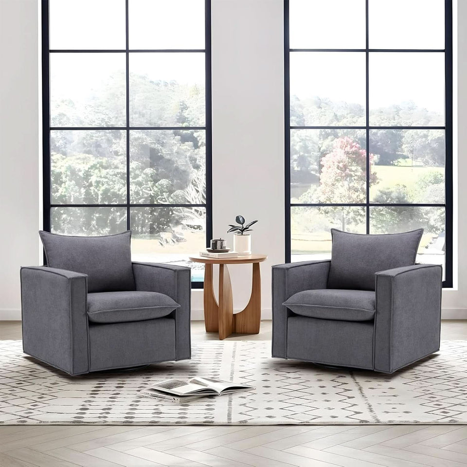 Grey Upholstered Swivel Armchair Twin Pack LivingRoom