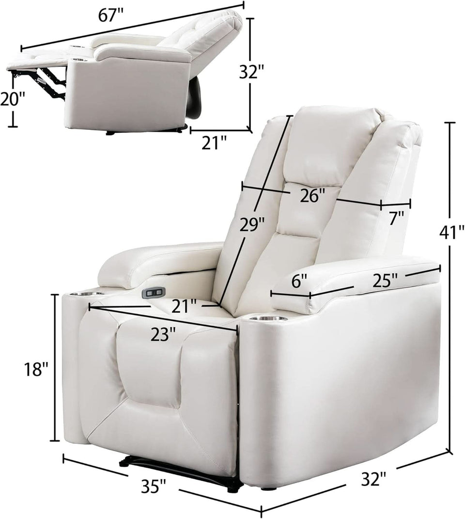 White Power Recliner Chair Set Of 2 With USB Ports