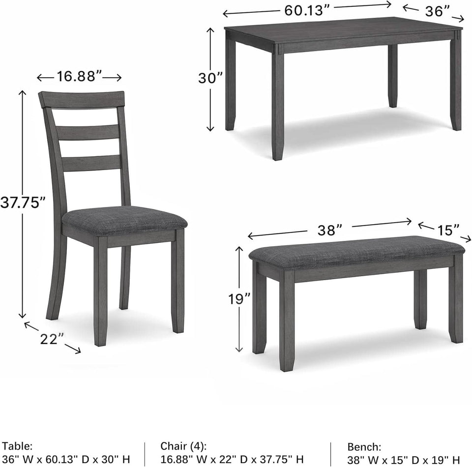 Charcoal Gray 6Piece Contemporary Dining Set Bench