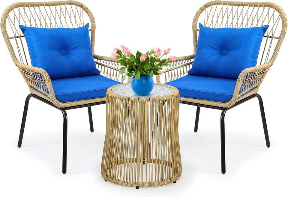Outdoor Wicker Patio Bistro Set 3 Piece With Glass Table
