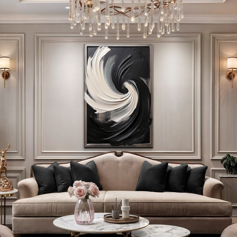 Black and White Vortex Abstract Wall Art