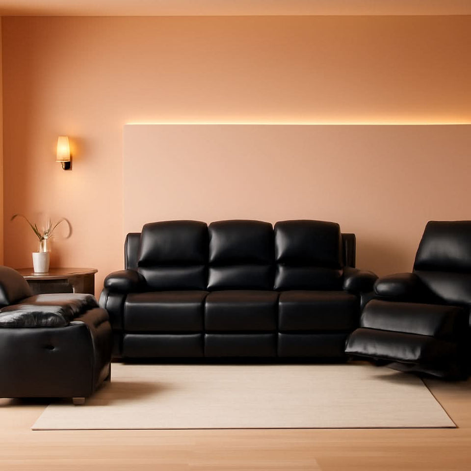 Bonded Leather Reclining Glider Sofa Set Black 3 Piece