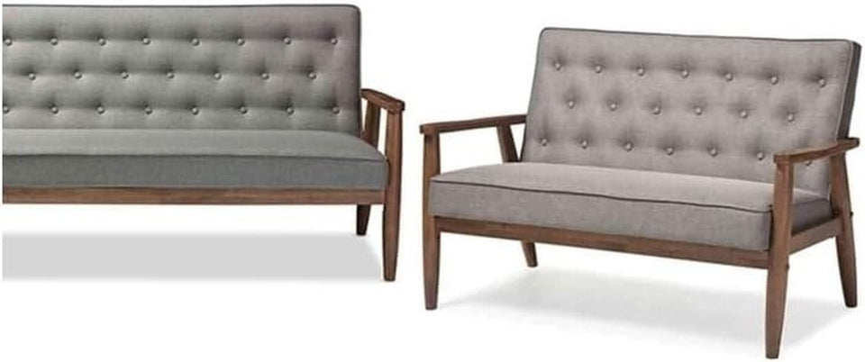 Grey Fabric 3 Piece Living Room Set With Wood Frame