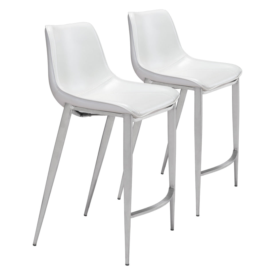 Magnus Counter Stool (Set of 2) White & Silver