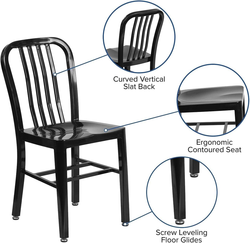 Commercial Grade Black Metal Indoor Outdoor Dining Chair