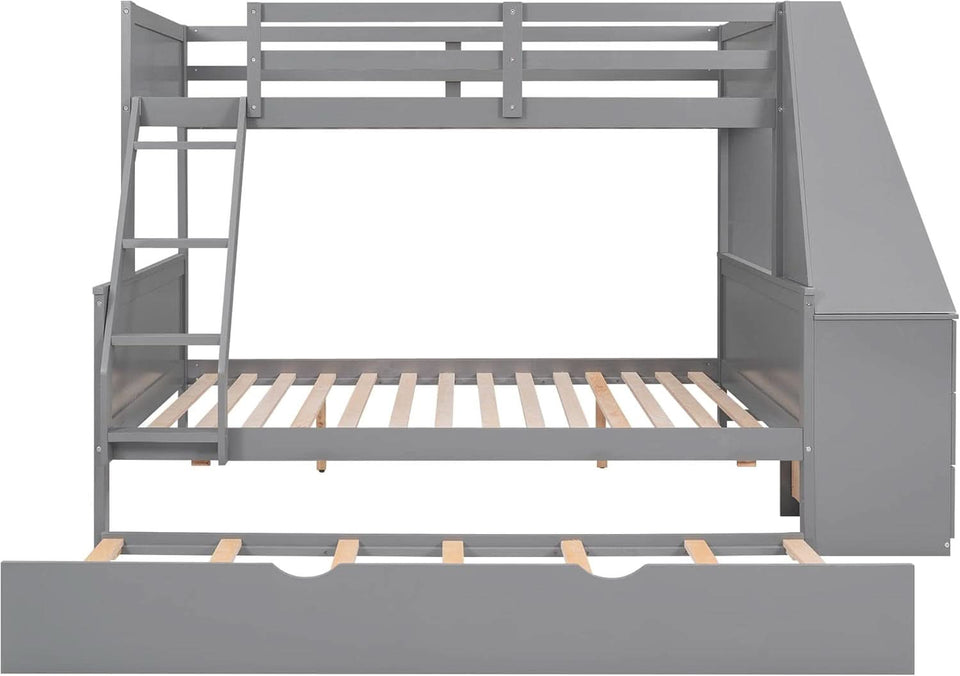 Gray Twin Over Full Bunk Bed With Trundle And Desk
