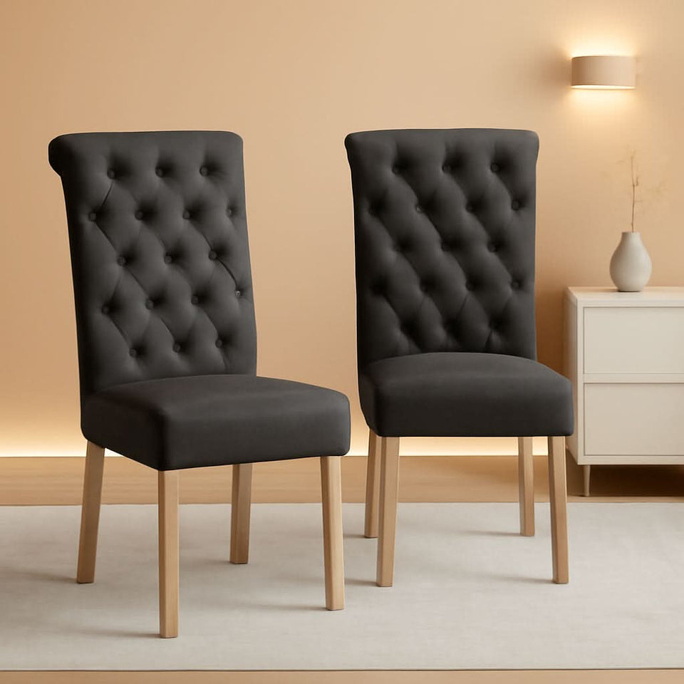 Habit Solid Wood Tufted Parsons Charcoal Dining Chairs Set Of 2