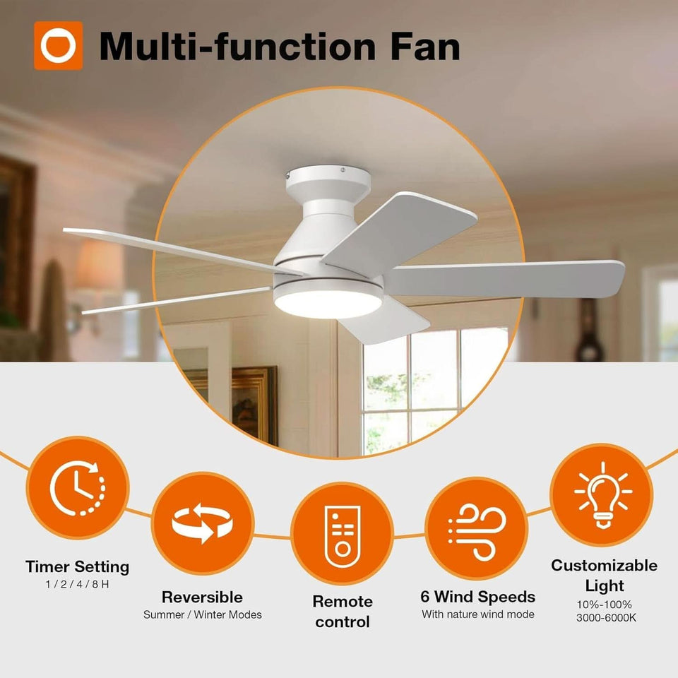 42-Inch Remote-Controlled Ceiling Fan With Lights Indoor