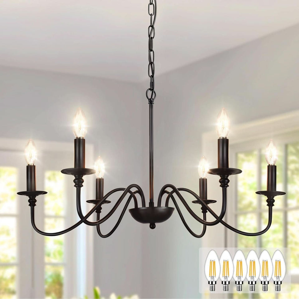 Six Light Black Industrial Farmhouse Chandelier Pendant