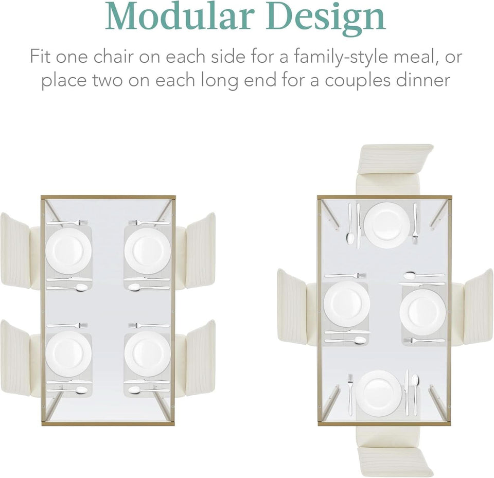 Ivory Gold 5 Piece Glass Dining Set With Upholstered Chairs