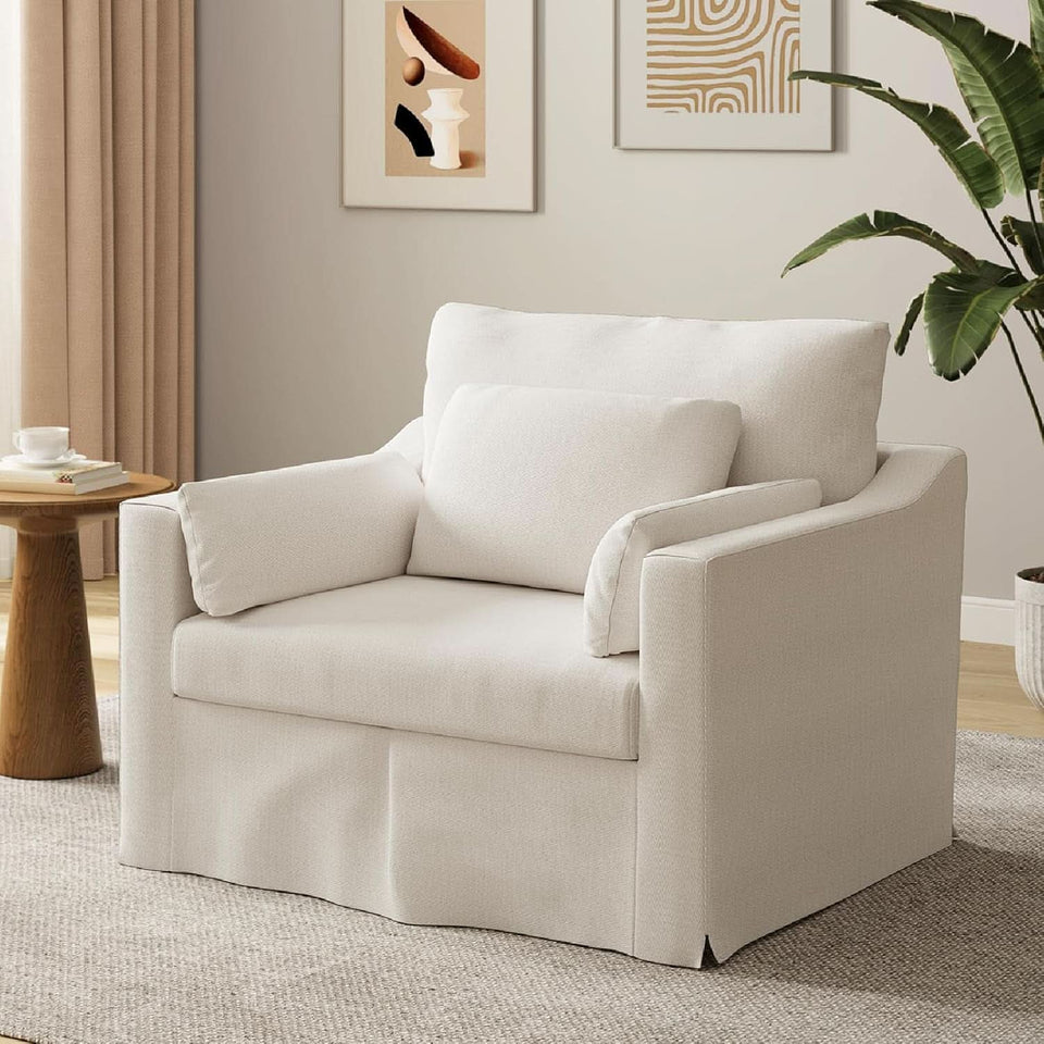 Beige Chenille Slipcovered 42 Inches Wide Armchair