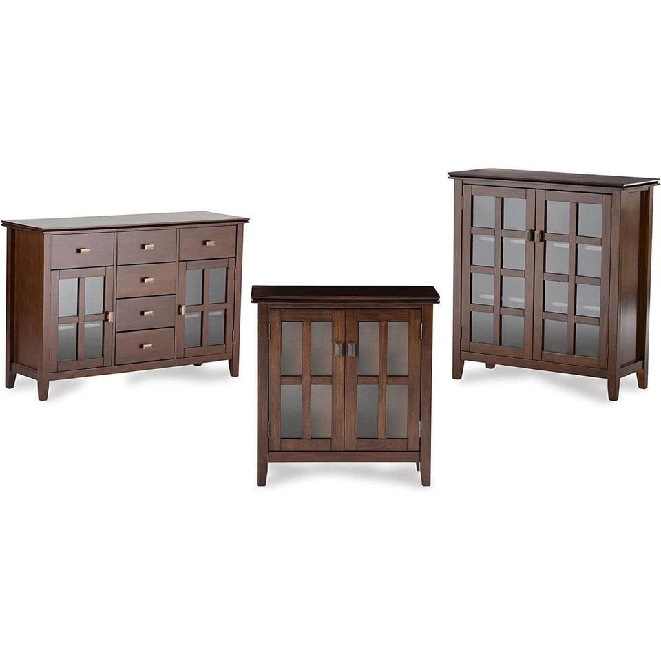 Pine Wood Sideboard Buffet Russet Brown Adjustable Shelves