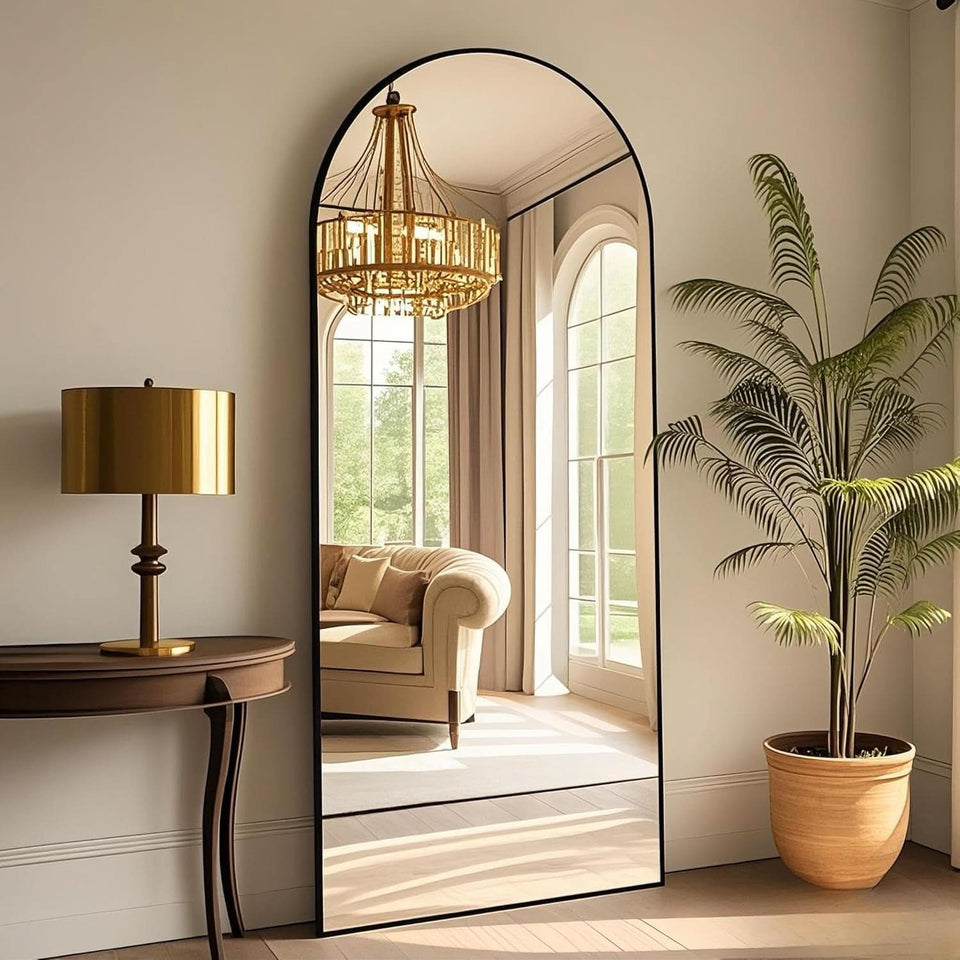 58x19 Inch Arched Floor Standing Full Length Mirror Black