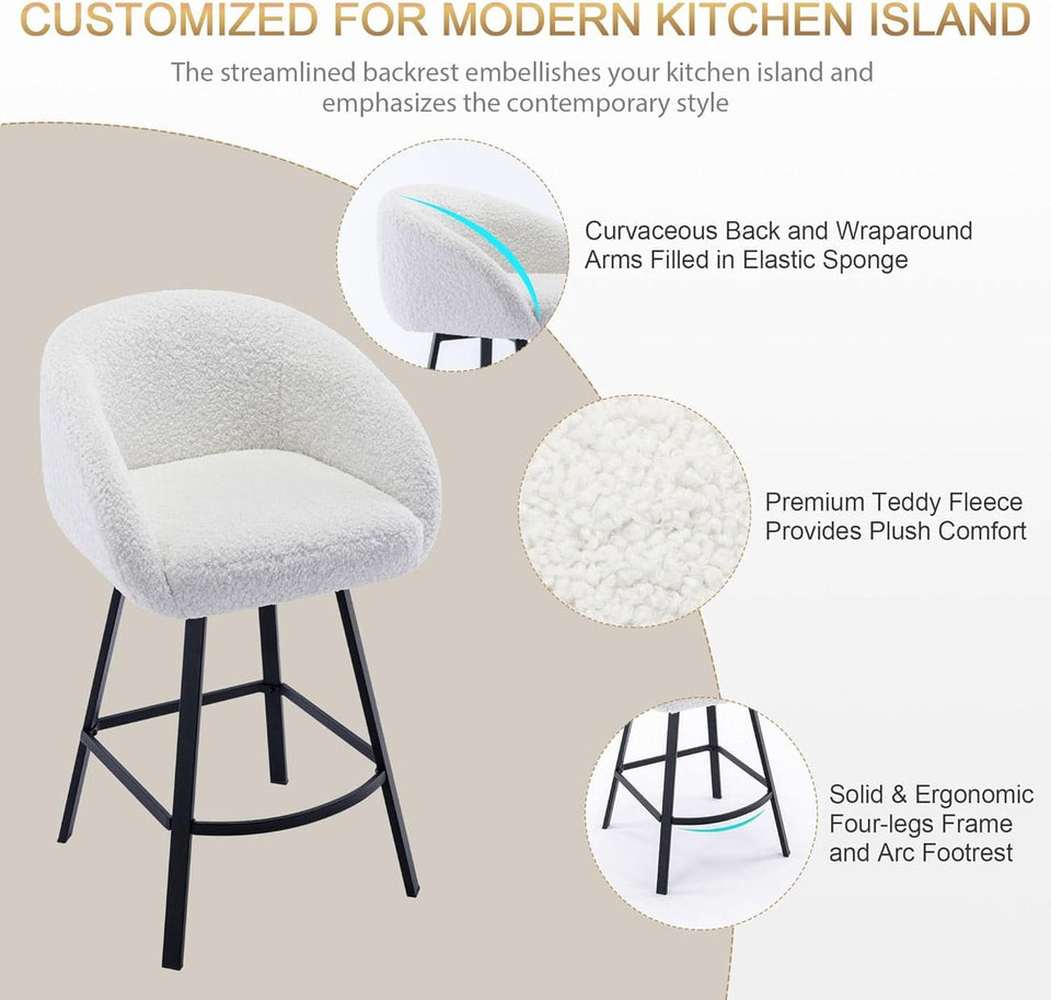 26 Inch Swivel Counter Stool White Sherpa Upholstered Bar Stool For Kitchen Counter