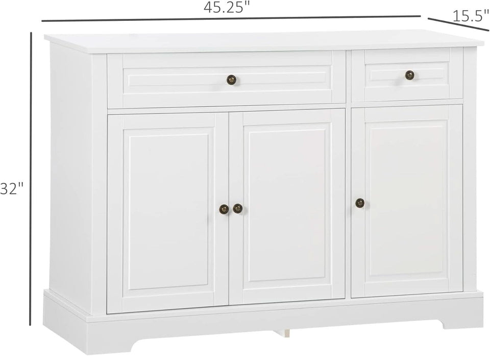 White Sideboard Buffet Cabinet With 2 Drawers And Shelves
