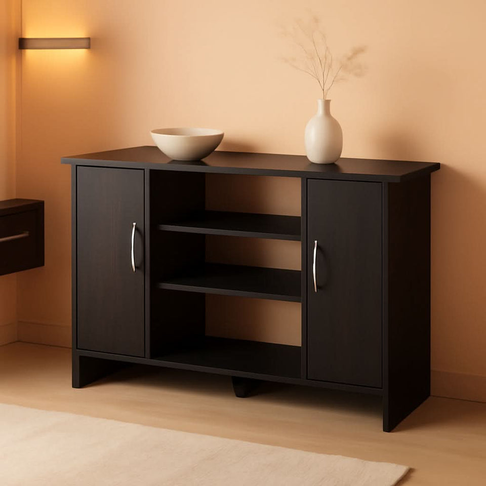 Econ Espresso TV Stand With Concealed Storage And Shelves