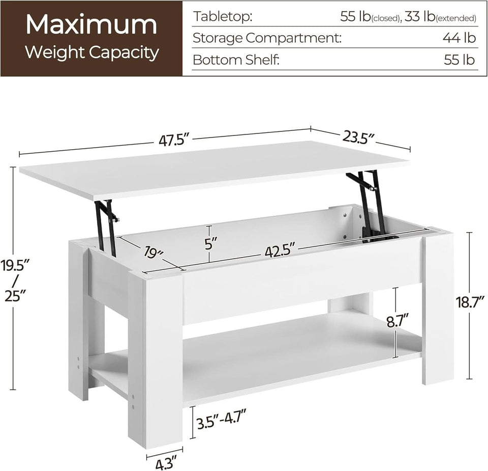 Lift Top Coffee Table With Hidden Compartment And White Finish