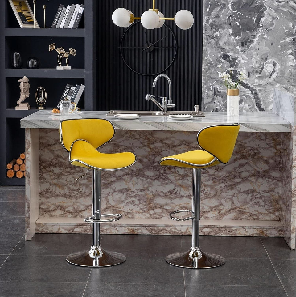 Masaccio Velvet Adjustable Swivel Bar Stool Set Of 2 Yellow