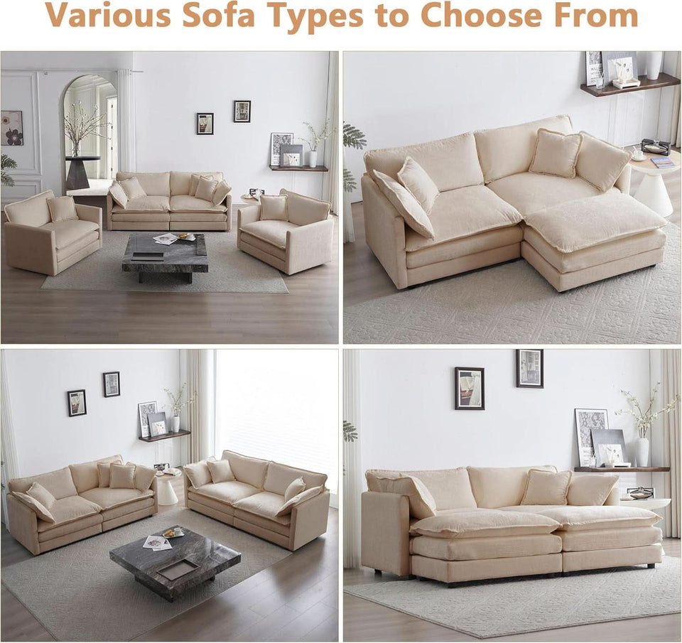 Chenille 76 Inch Loveseat Sofa Light Coffee Armrest Pillows