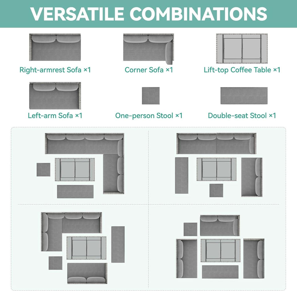 L Shaped Sectional Sofa Set With Lift Top Table Gray