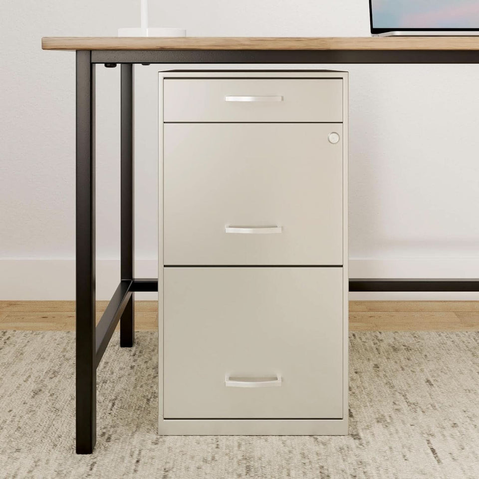 Pearl White 18 Inch Deep 3 Drawer Metal File Cabinet
