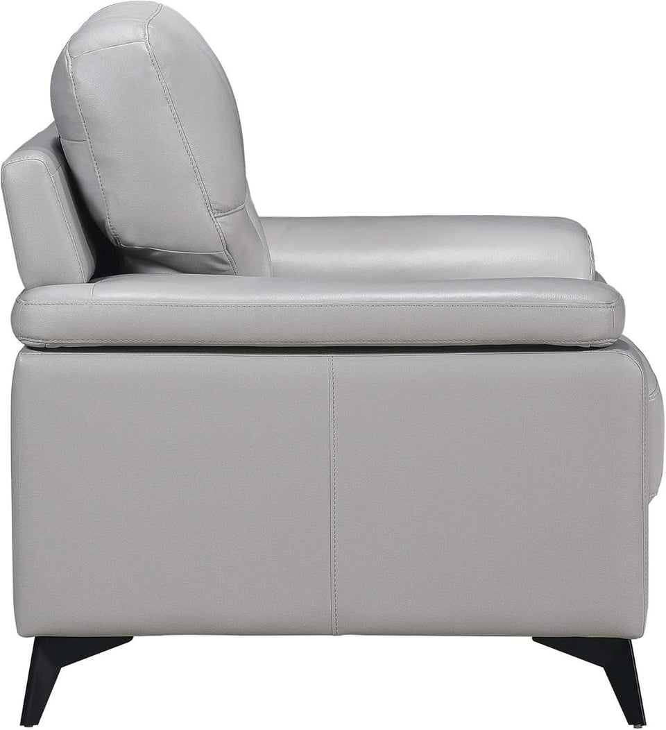 89 Inch Leather Sofa Silver Gray With Metal Legs Wood Frame