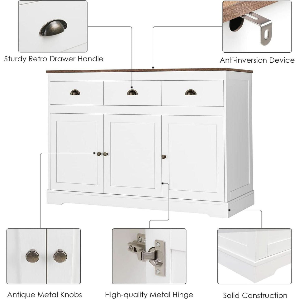 Farmhouse Buffet Cabinet With Adjustable Shelves 53 Inch Length