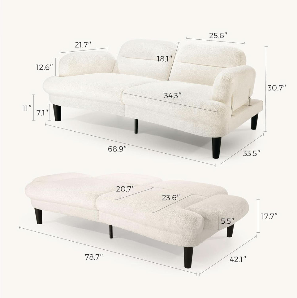 Beige Seventy Nine Inches Futon Sofa Bed Convertible
