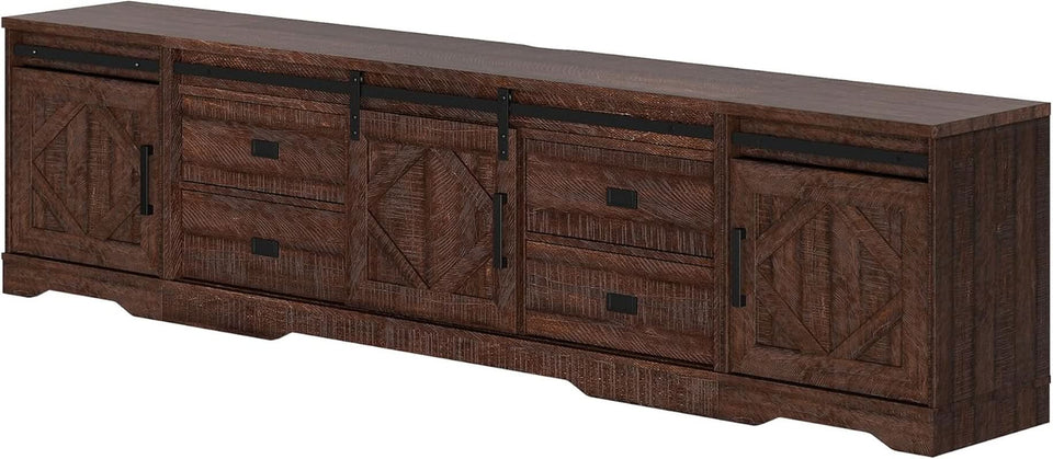 98.4 Inch Rustic Brown TV Stand With 4 Drawers And Shelves