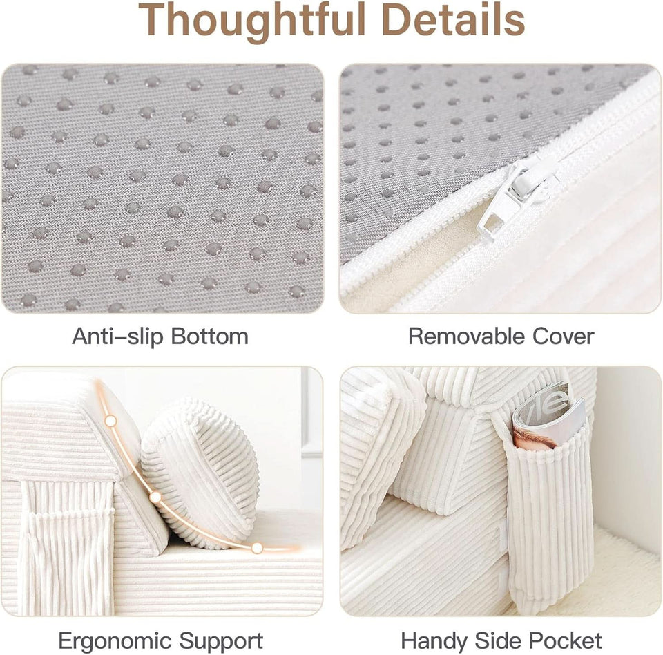 Beige Upholstered Folding Sofa Bed Convertible Floor