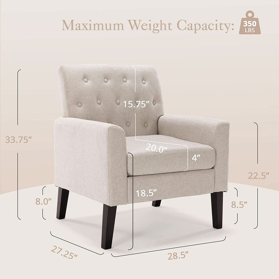 Linen Accent Chair With Button Tufting For Living Room