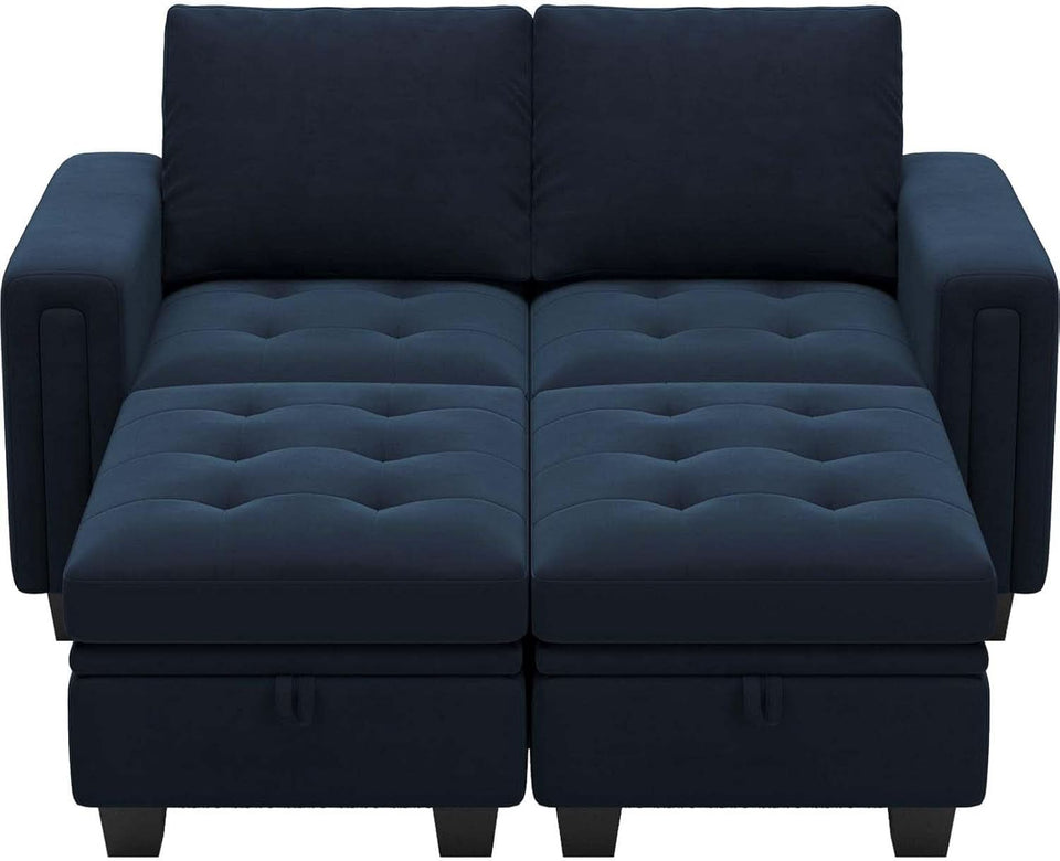 Velvet Modular Sectional Sofa With Storage Sleeper Blue