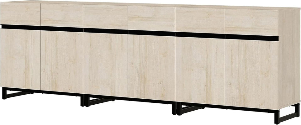 3 In 1 Multifunctional Sideboard Buffet Cabinet With Adjustable Shelves In Light Oak Finish For Living Room