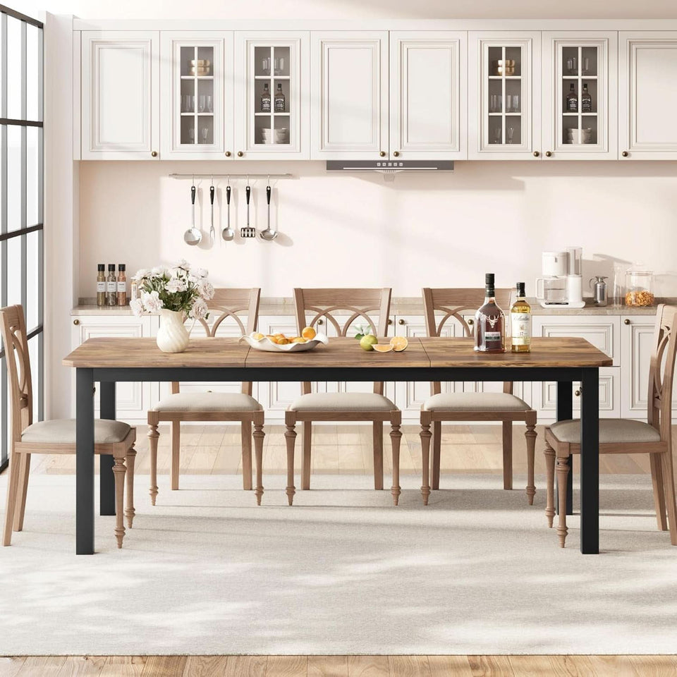 Industrial Dining Table 78.7 Inch Metal Frame Rustic Finish