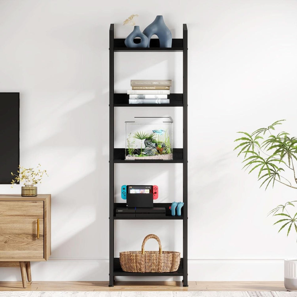 5 Tier Narrow Bookshelf With Edge Protection Bookcase