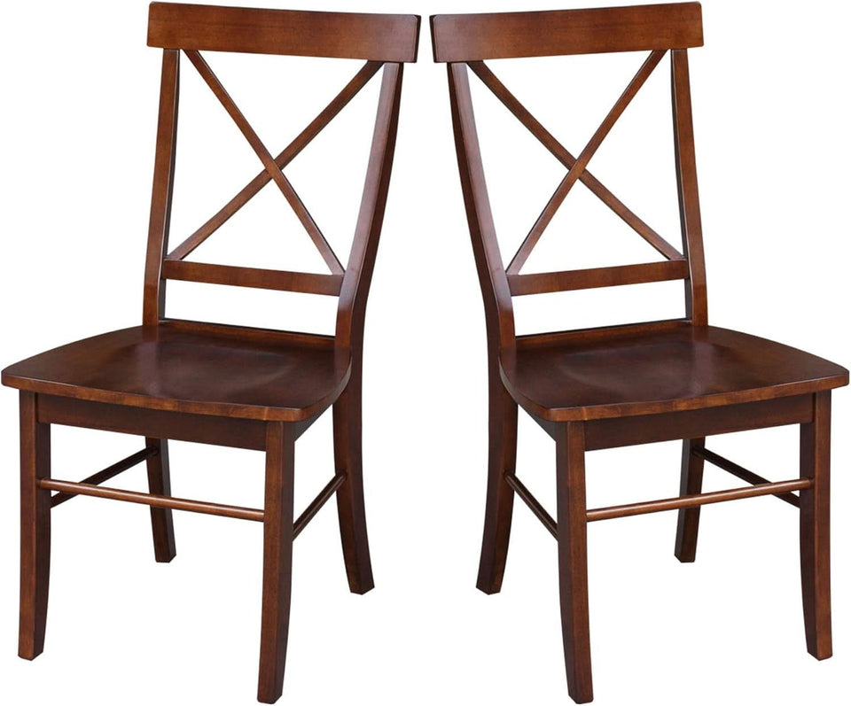 Espresso Solid Wood X Back Dining Chairs Set For Kitchen