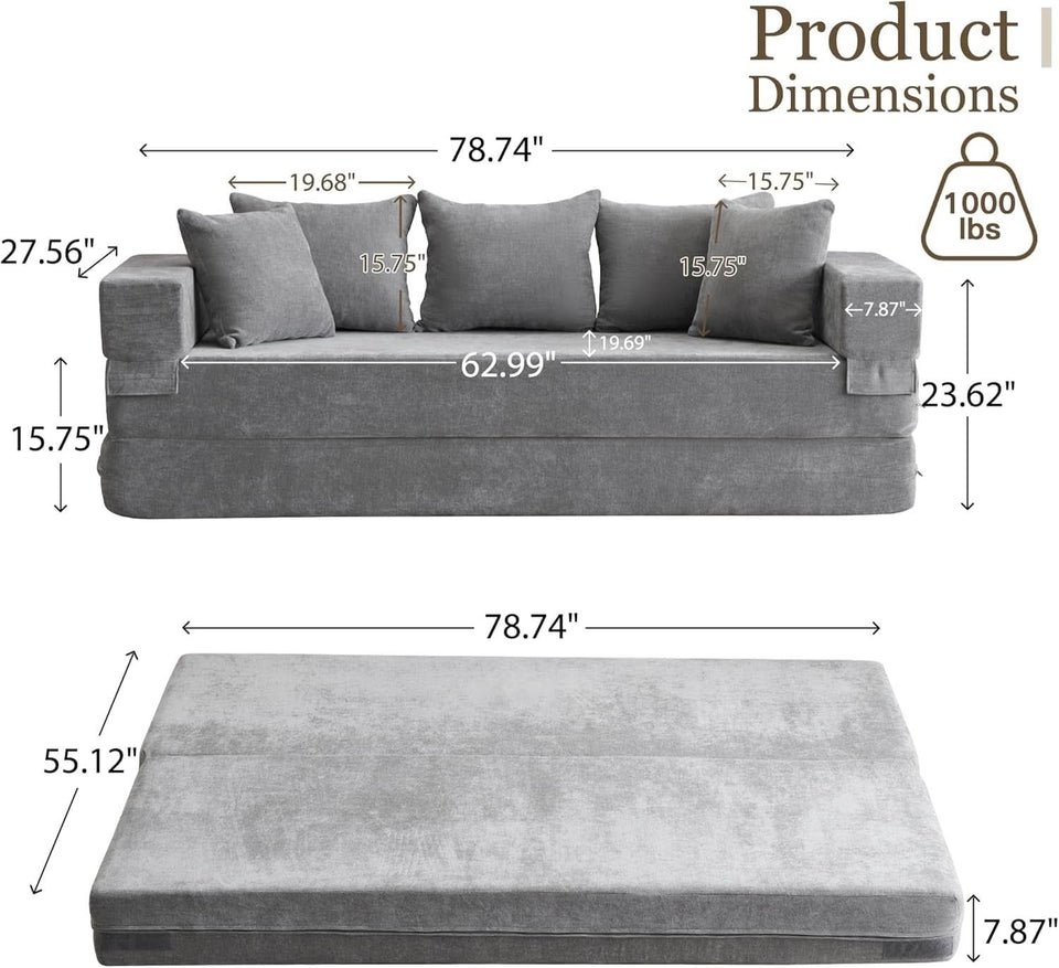 4 In 1 Convertible Folding Sofa Bed With Pillows