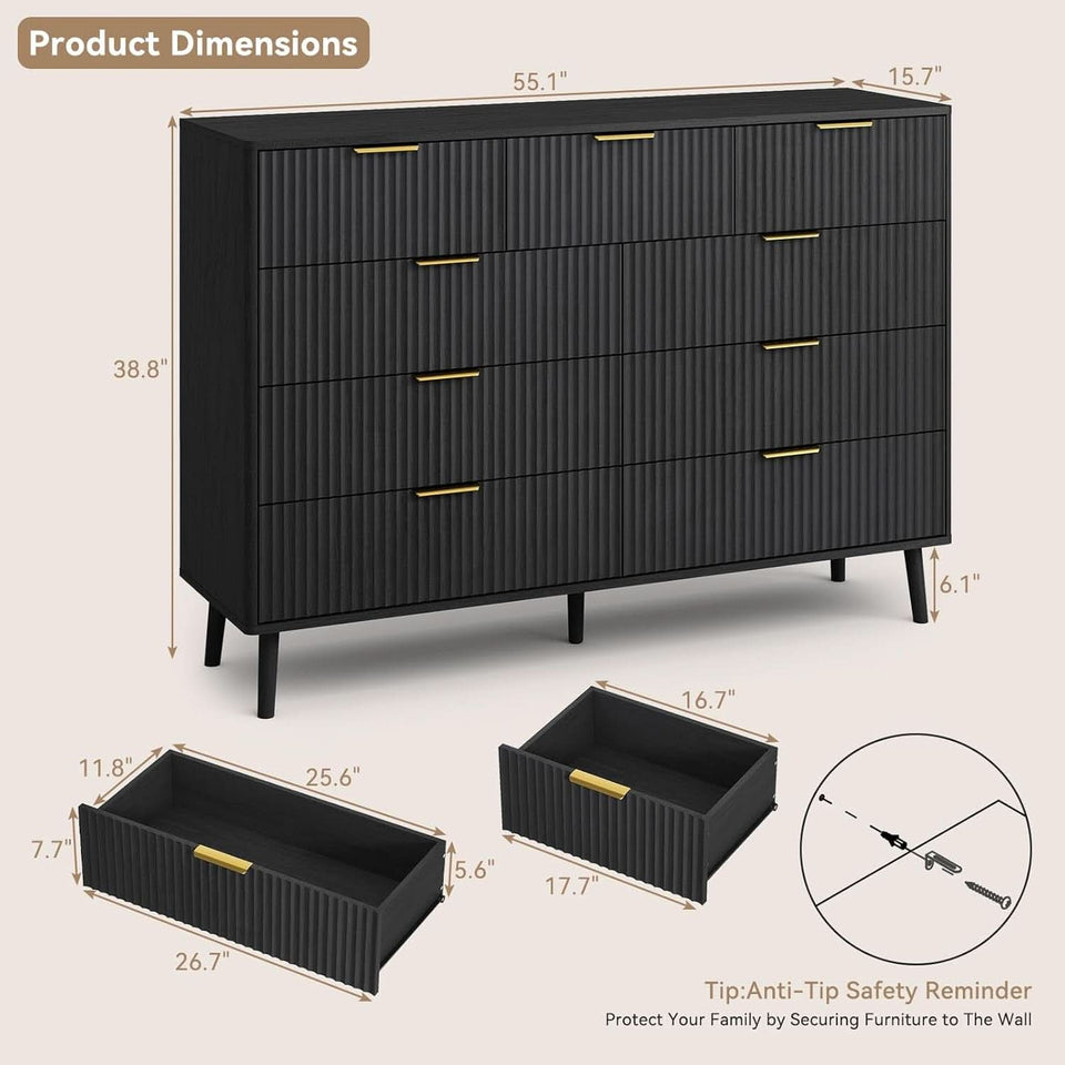 55 inch black dresser Black Dresser TV Stand for 45, 50, 55 Inch TV, Entertainment Center with LED Lig