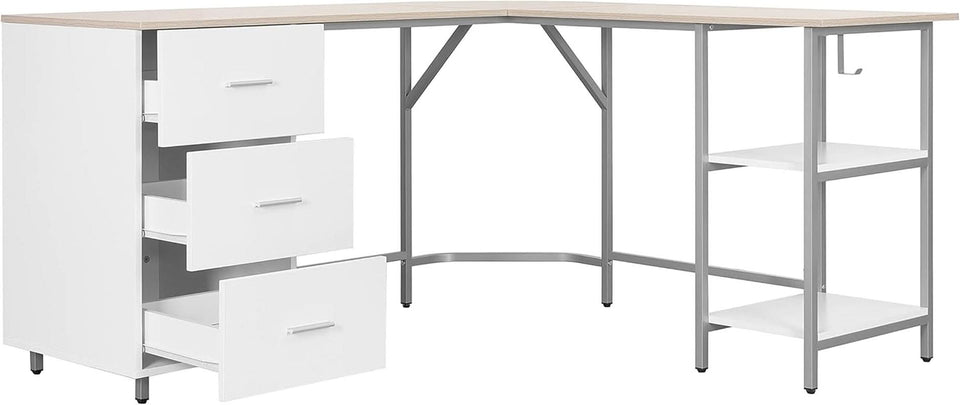 L Shaped Desk Two Toned With Drawers And Open Shelf Home Office