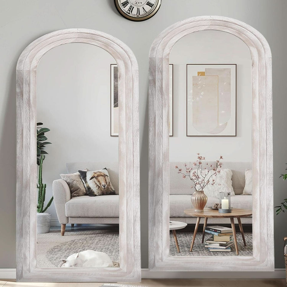 Arched Full Length Mirror With Solid Wood Frame 71x32 Rustic White