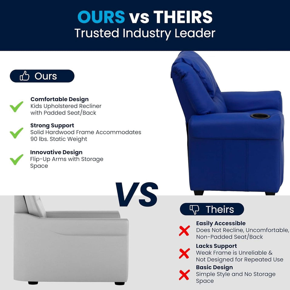 Vana Vinyl Kids Recliner Blue With Cup Holder And Headrest