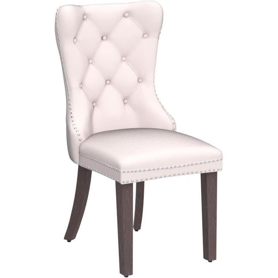 Beige Velvet Tufted Dining Chairs With Nailhead Trim Set Of 6