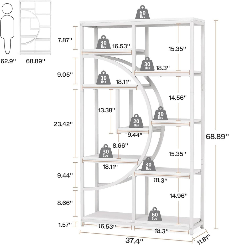 White 5 Tier Etagere Bookshelf Open Shelves Display